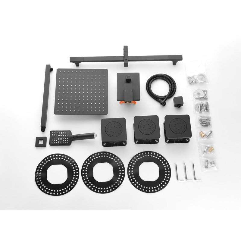 Luxury Bathroom Shower With Rain Head, Hand Shower, And Valve Trim In System Elegant Finish, Black