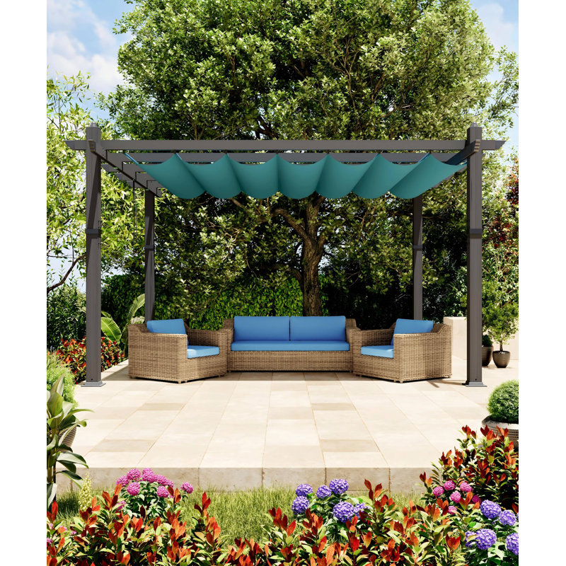 10x13FT Aluminum Pergola with Retractable Canopy, Brushed Brass, 91.34" H x 156" W 117" D