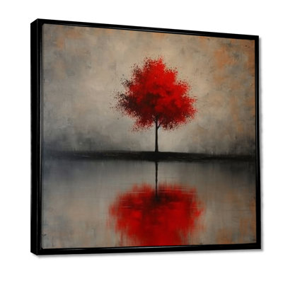 Single Red Autumn Tree - Tree Oak Wall Art Print