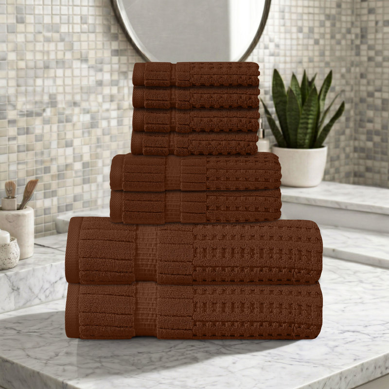 Ensemble de serviettes 8 pièces Willow - 100% coton peigné, qualité supérieure 630 g / m², chocolat, ultra-doux et très absorbant (ensemble de 2 serviettes de bain, 2 essuie-mains, 4 serviettes)
