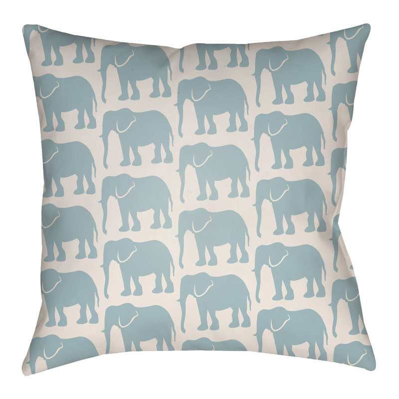 Lolita Elephant Geometric Outdoor Throw Pillow, 18" H x 18" W, Light Blue/Ivory