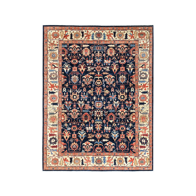 Tapis oriental bleu en laine noué à la main 9 pi 2 po x 11 pi 10 po - MOA1021099