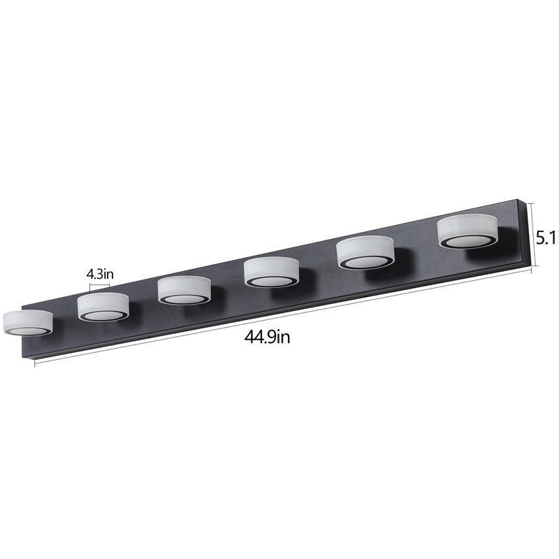 Luminaires de salle de bain à DEL avec miroir - noir 6, à intensité variable, rotatif, économie d'énergie, facile à assembler à 6 lumières murales de salle de bain à intensité variable, DEL, conception rotative, économie d'énergie, installation et montage simples