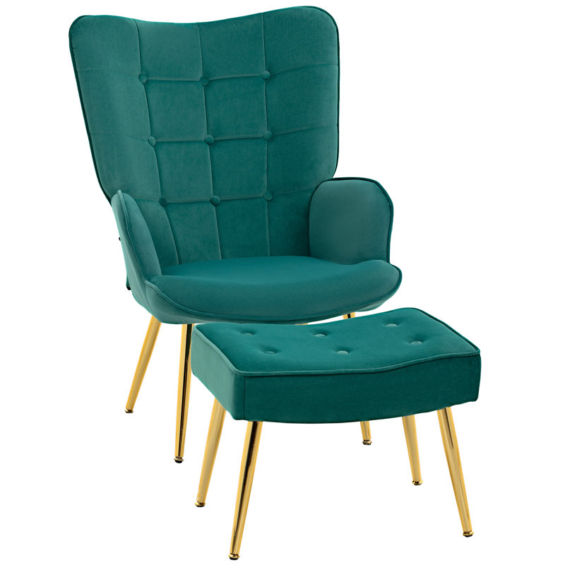 Angelamarie Velvet Armchair with Footstool, Green