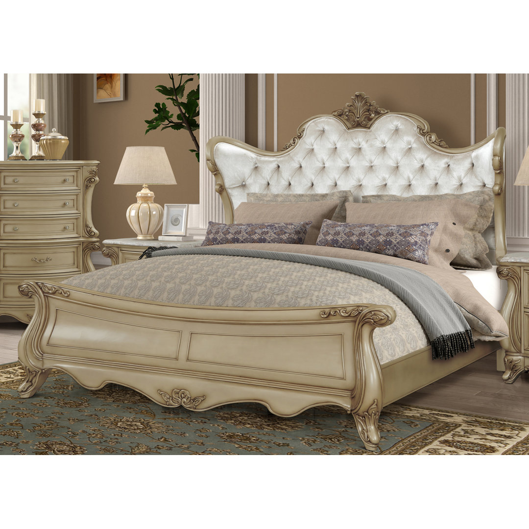 Monique Solid Wood Standard Bed with Upholstered Headboard in Champagne Royal Classics 