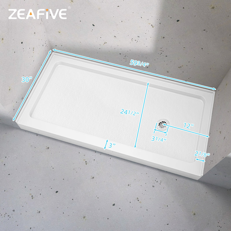 30 po P x 60 po X P 5 1/2 po Base de douche à seuil simple H Drain, Droite