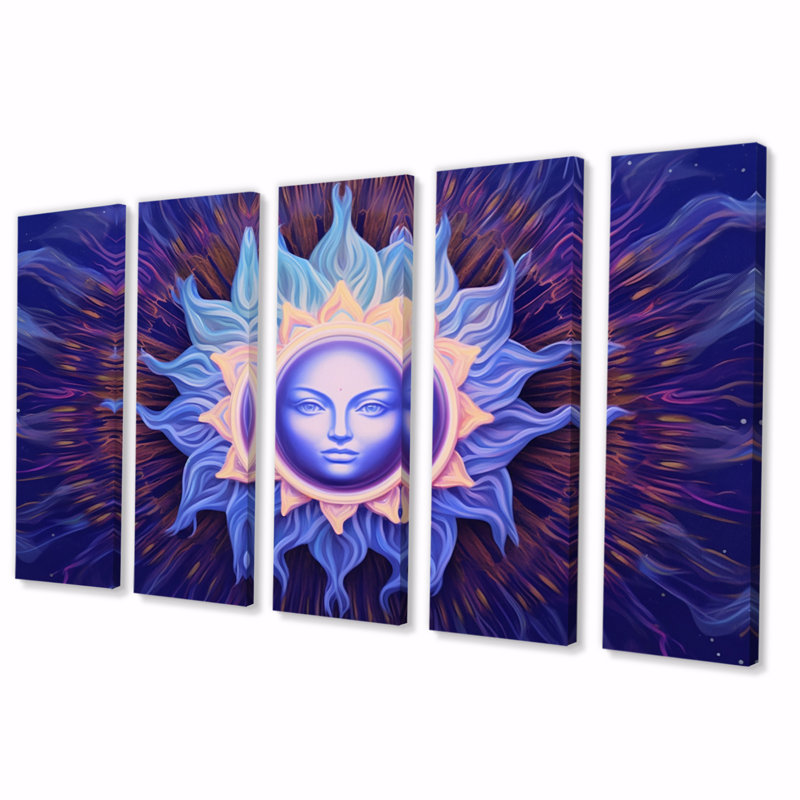 Vichuddhi vision troisième chakra en bleu - impression d'art mural moderne - 5 panneaux égaux