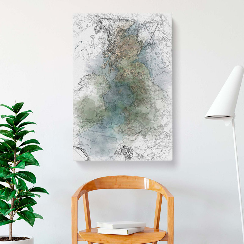 View of Ireland & Great Britain in Abstract - Wall Art, 76cm H x 50cm W x 3cm D, Wrapped Canvas