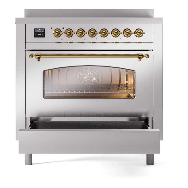 ILVE Nostalgie II 36 in Induction Range, Stainless Steel/Brass