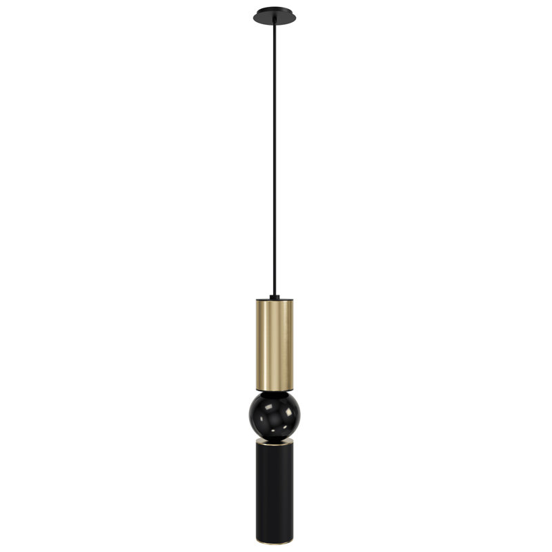 Luminaire suspendu cylindrique unique à 1 lumière Dossantos, Laiton brossé / noir
