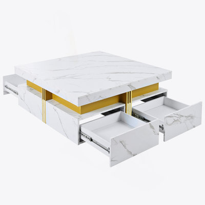 Square Storage Coffee Table With 4 Drawers
