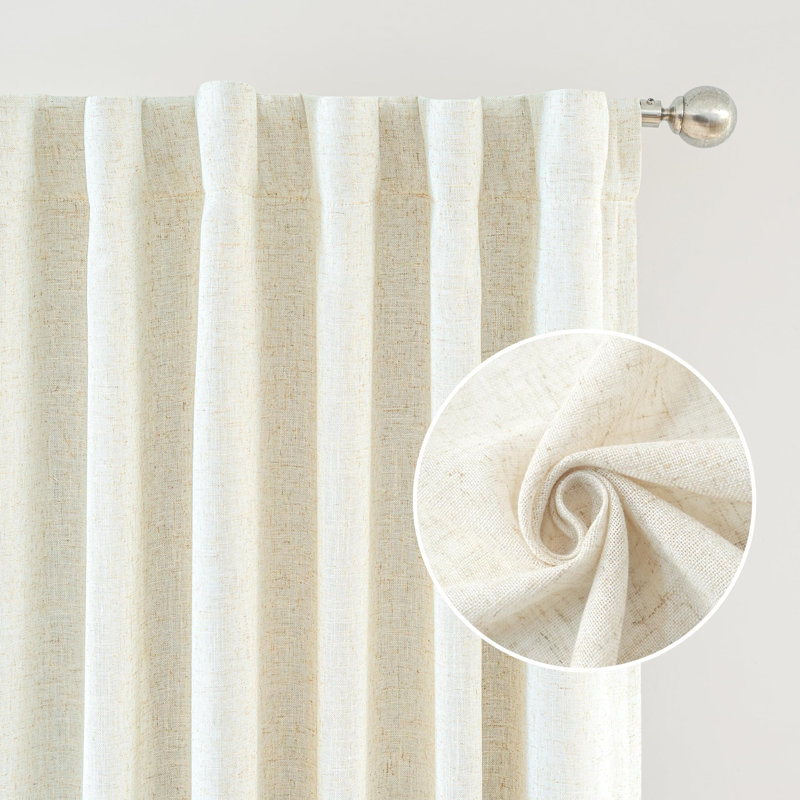 Goffredo 100% Blackout Natural Curtains for Bedroom  Double Layer Drape Farmhouse Thermal Insulated Rod Pocket Back Tab Full Light Blocking 2 Panels for Living Room Nursery