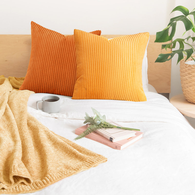 Corduroy Striped Corduroy Pillow Cover Square Modern Gradient Pillow Cases for Sofa,  Decorative Cushion Cover, Yellow Orange