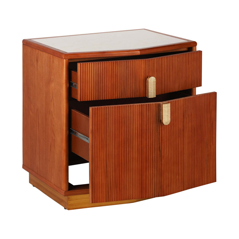 Table de chevet moderne avec rangement spacieux avec 2 tiroirs et design à rayures verticales, Marron foncé