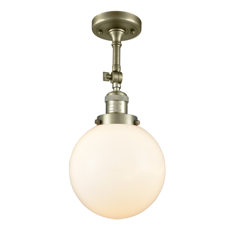 Clementina Glass Semi Flush Mount, Antique Brass, Matte White Cased, 16.25" H x 8" W x 8" D