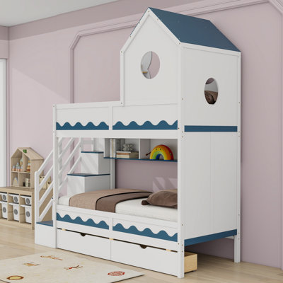 Twin over Twin Bunk Bed with LED Lighting and Hidden Storage Shelves