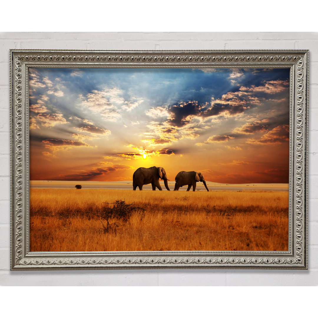 Gerahmtes Leinwandbild Elephant Duo Sunset