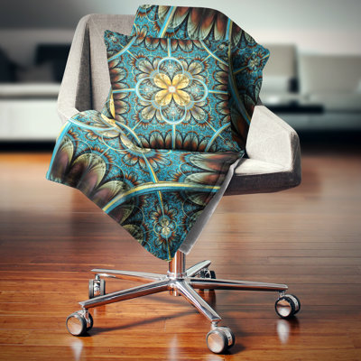 Blue and Yellow Large Fractal Flower Design - Floral Printed Pillow