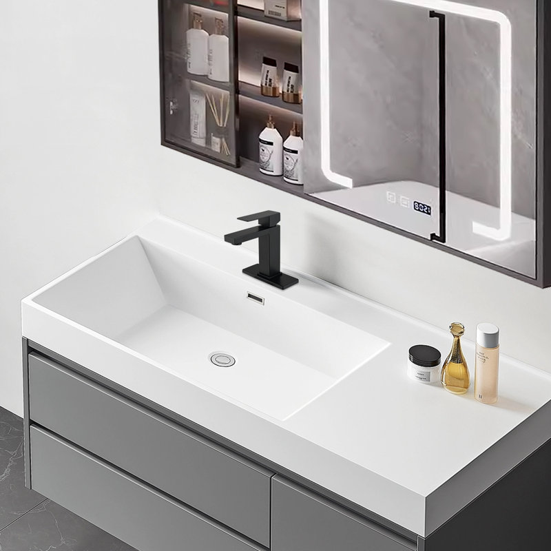 Robinet pour salle de bain à un trou et poignée simple, Noir mat