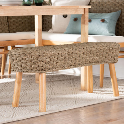 Aafrin Bali & Pari Denver Modern Bohemian Natural Seagrass And Acacia Wood Accent Bench