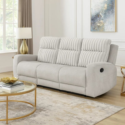 Lupe Double Manual Reclining Sofa With Plush Cushions, Light Gray Microfiber