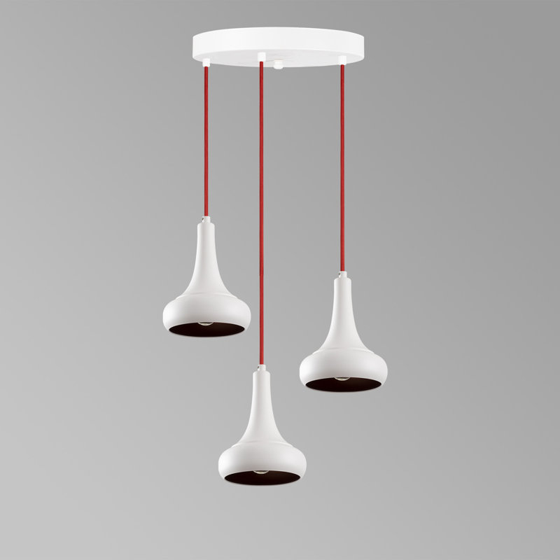 Luminaire suspendu conique à 3 lumières Excalibur, Blanc / Rouge