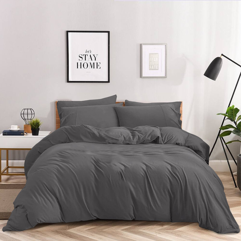Anicia Super Soft 250 TC Microfibre Reversible Plain Duvet Cover Set, Charcoal, Single Duvet Cover + 1 Pillowcase