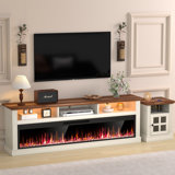 58" Fireplace Tv Stand For Tvs Up To 65" With 52" Electric Fireplace,white Entertainment Center,led Light Tv Consoles For Living Room,farmhouse Media Console Table