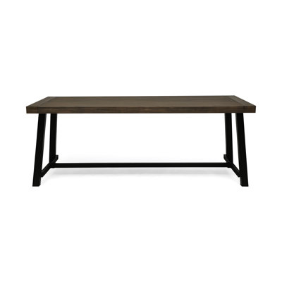 Modern Industrial Wood Outdoor Table - Grey+Black Finish Sleek Patio With