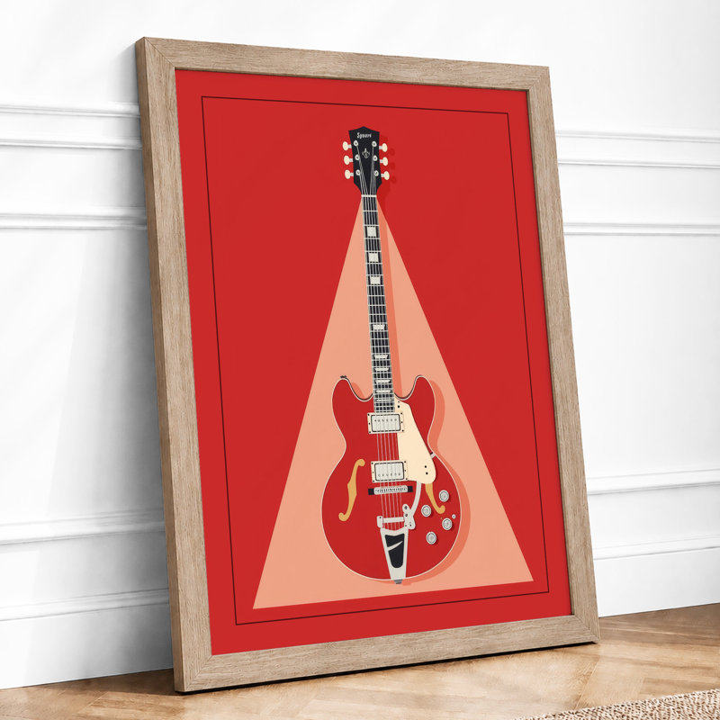 Iconic Guitar Mid-Century - Framed Print, A2 - 59.4 x 42.0 cm, Oak