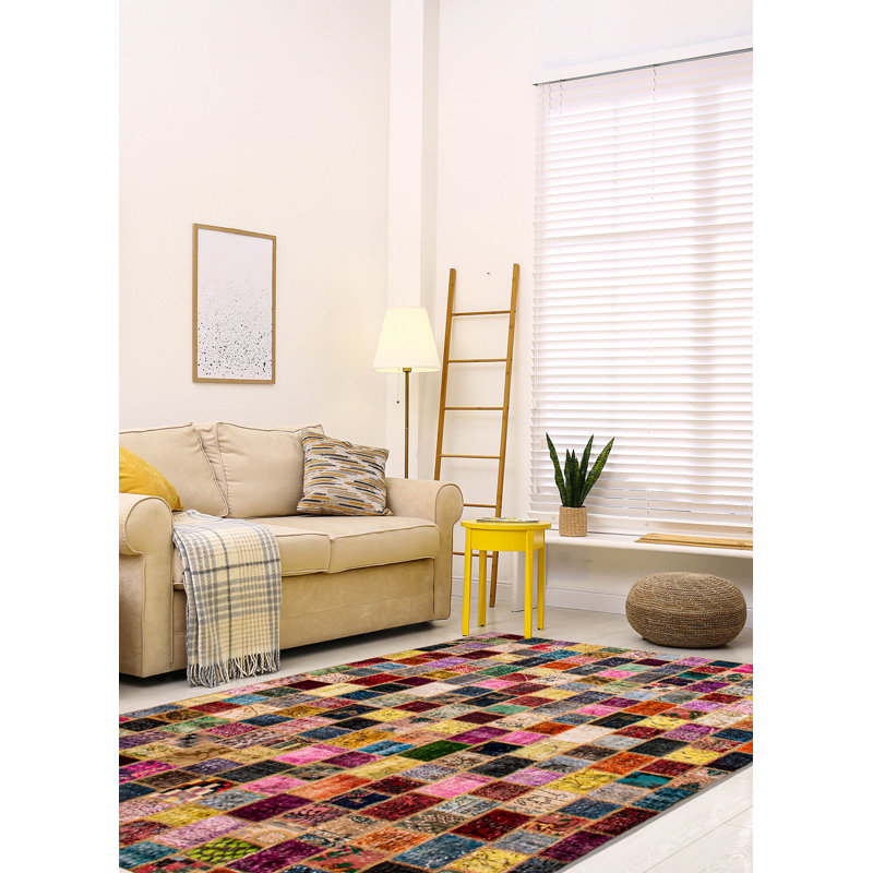 Tapis multicolore en laine noué à la main 6 pi 9 po x 9 pi 8 po