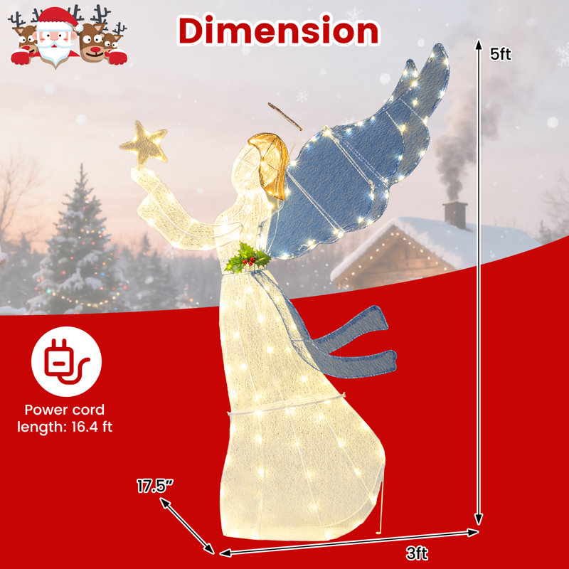  Multicolore ange de Noël extérieur illuminé 5 pi avec ailes étoilées Halo