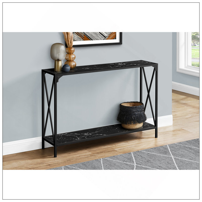 Accent Table, Console, Entryway, Narrow, Sofa, Living Room, Bedroom, Black Marble Look, Black Metal, Contemporary, Modern