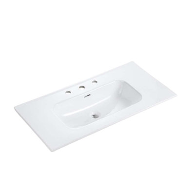 30 Inch Gloss White Ceramic Bathroom Sink - Integrated Basin with 1 Faucet Hole, Modern Design, Easy to Clean, Not Include Faucet & Drain