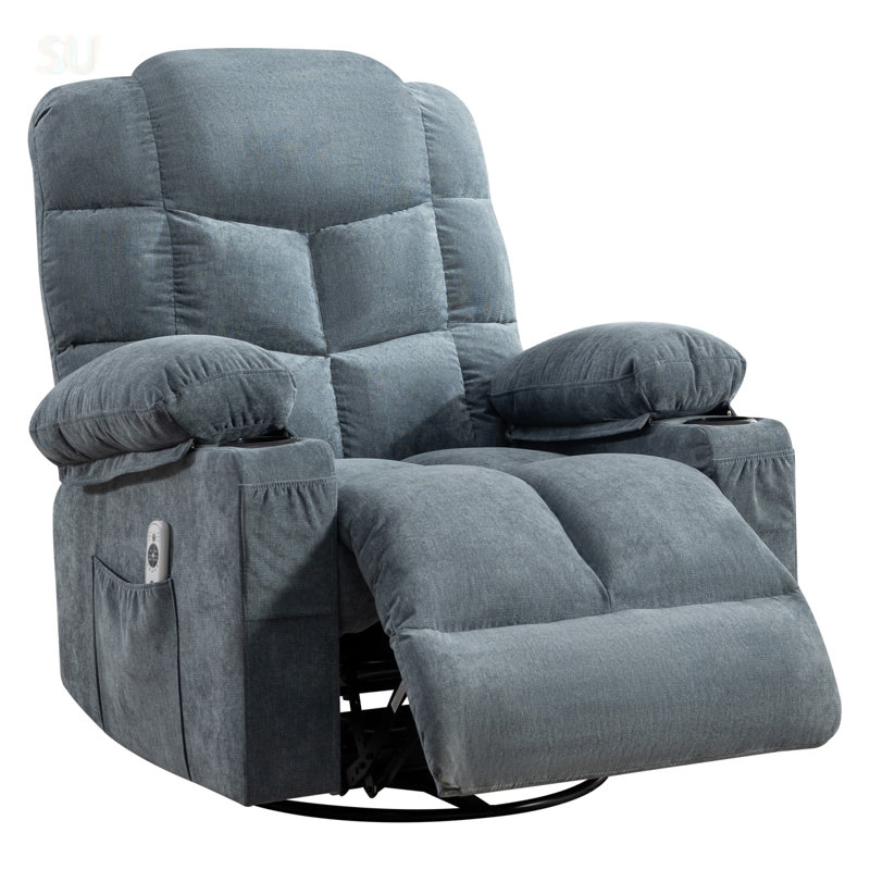 Oversized Massage Swivel Recliner Chair With Lumbar Heating, Cup Holders, And USB Port For Ultimate Living Room Comfort, Recliner