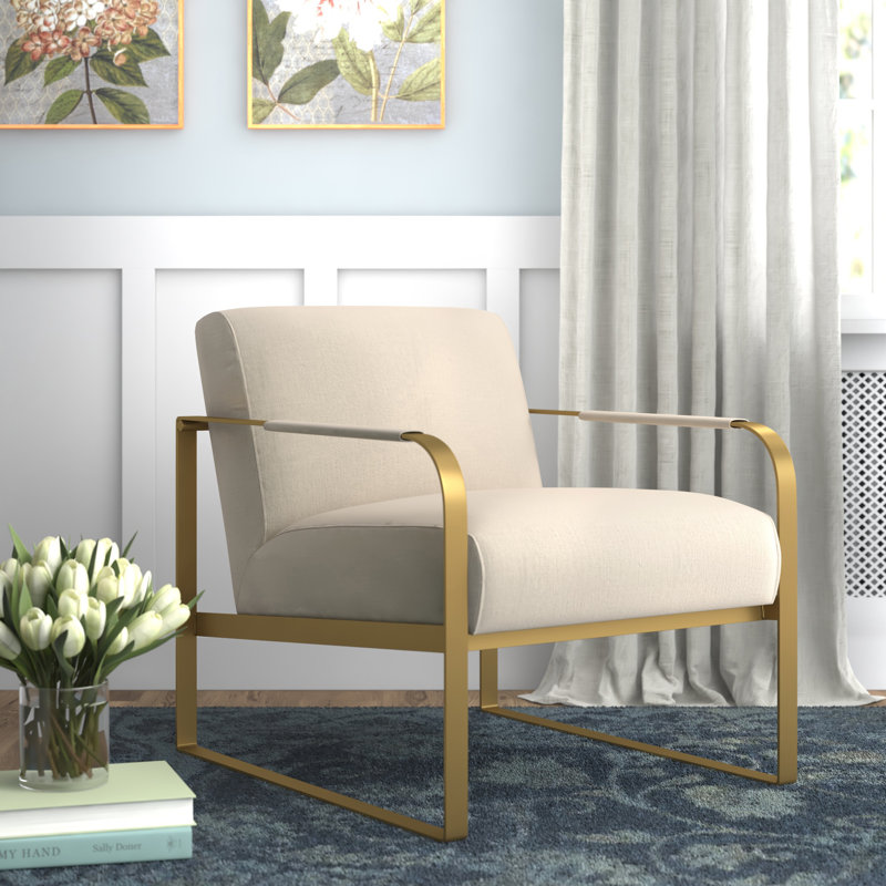 Centerton Upholstered Armchair, Gold, Beige Polyester