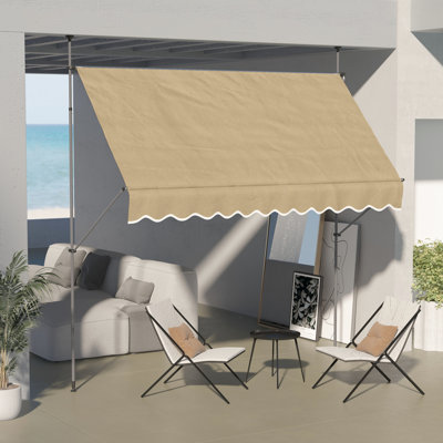 Auvent de patio pour terrasse, autoportant sans vis de 118 po avec poteau en tissu et support, pieds réglables pour abri de terrasse beige, protégé, pour fenêtre, porte, porche,