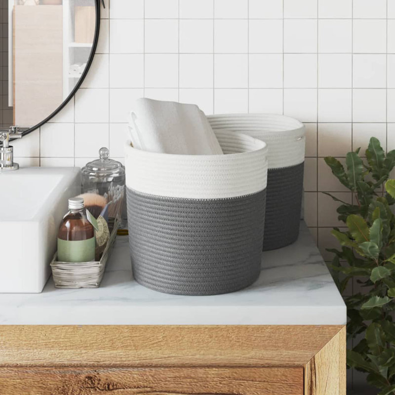 House Of Hampton Fabric Decorative Basket, Grey/White