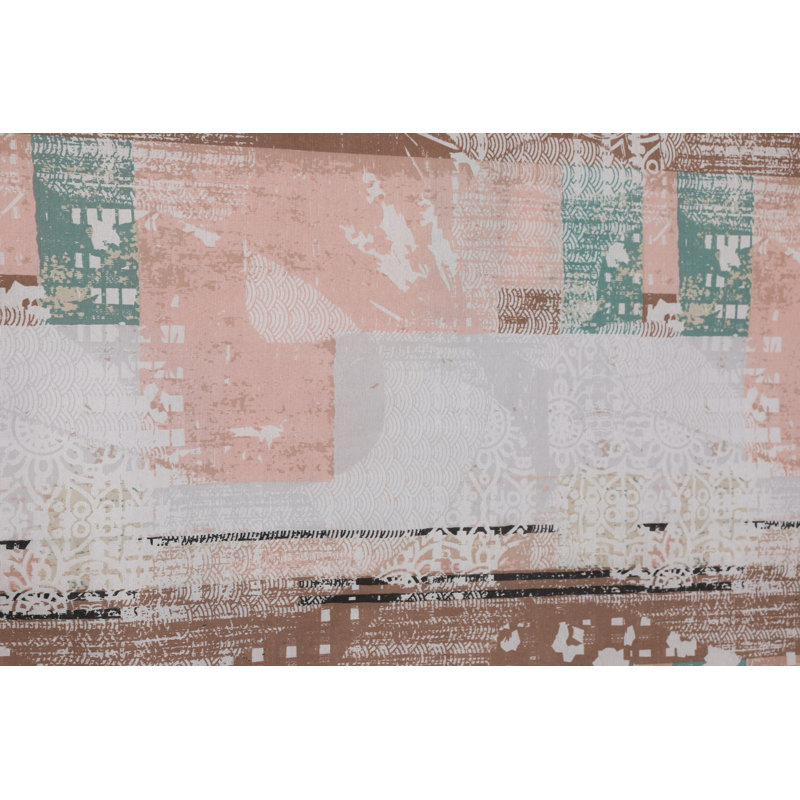 XXL Quilt Cover Set, Cream & Brown with Green & Salmon Accents, 61 x 87 Duvet Cover & 31.5 x 31.5 Pillowcase | 50% Cotton, 50% Polyester, 127 Thread Count | Button & Envelope Closure, Machine Washable at 30°C