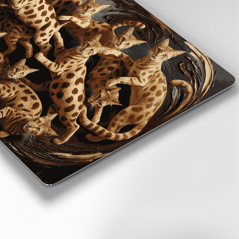 Cats Ocicat, art mural en métal noir, H 132 po x l 168 po x P 0,05 po