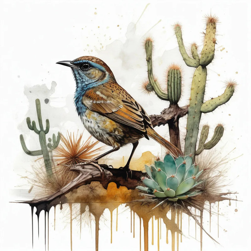 «Desert Serenity Songbird», art mural sur toile tendue, H 20 po x l 20 po x P 1,5 po