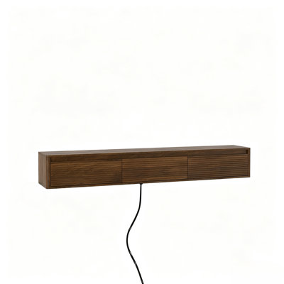 Meuble télé flottant, meuble télé mural avec lumières DEL et prise de courant, meuble télé cannelé pour meuble télé en bois de salon
