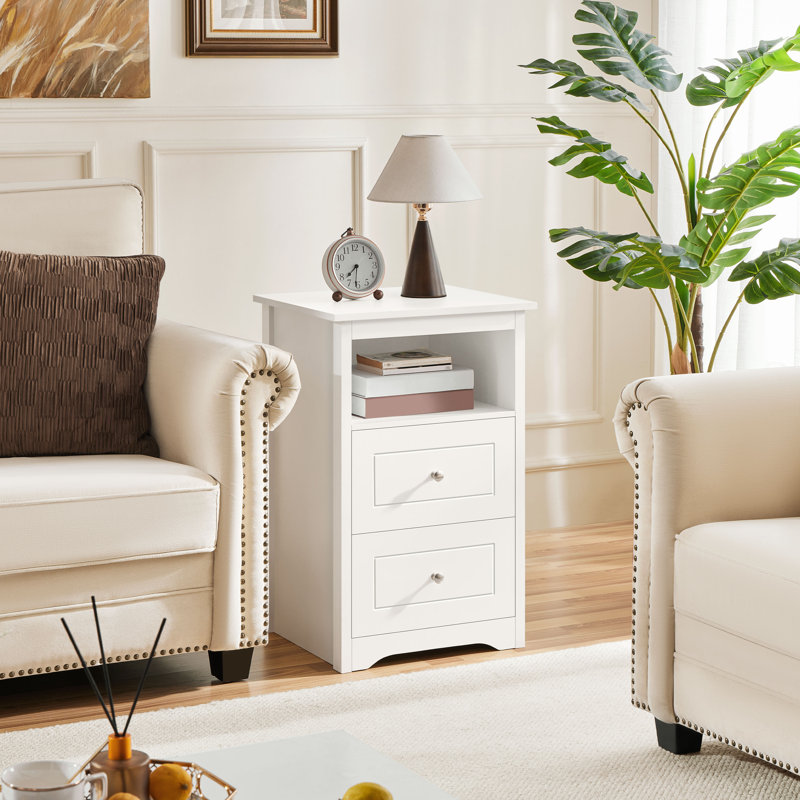 2 - Drawer End Table, White