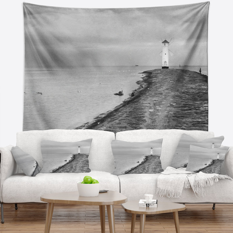 Mlyny stawa en polyester à seascape de phare en tapisserie gris avec accessoires suspendu inclus, H 50 po x l 60 po