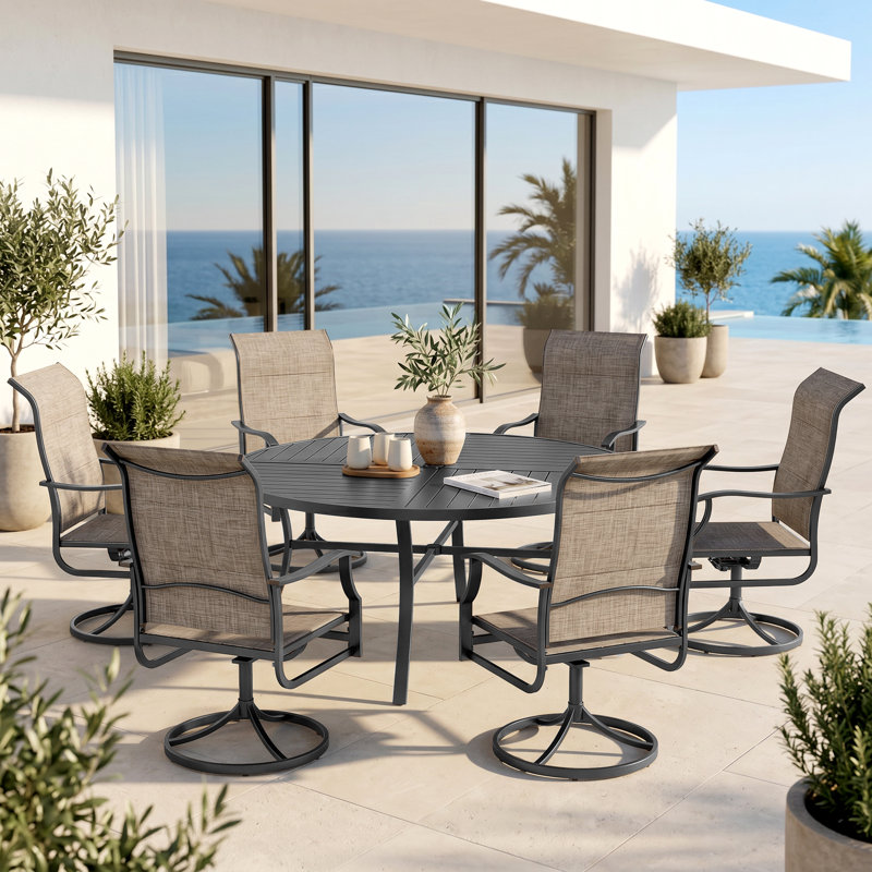8pcs Outdoor Patio Dining Set Round Table With Swivel Chairs
