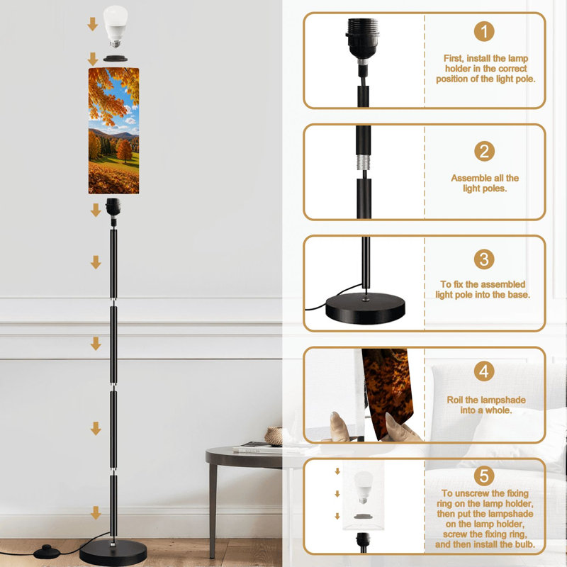 Lampe sur pied ensoleillée d'automne campagne moderne à intensité variable avec télécommande interrupteur au pied ampoule abat-jour grand poteau d'angle pour salon chambre bureau