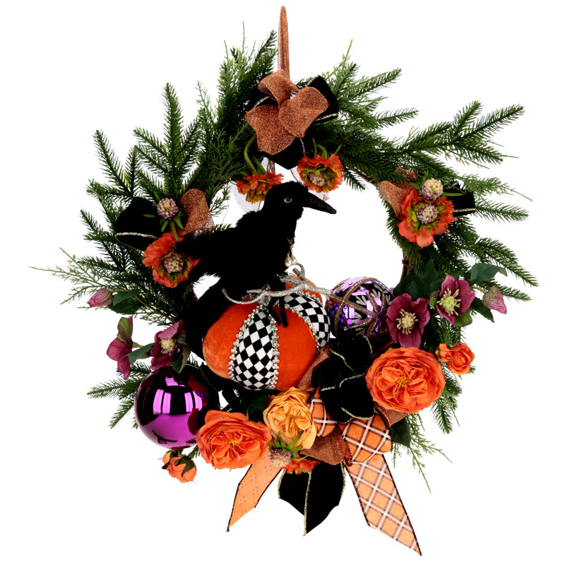 Pumpkin With Crow Wreath - 31 Inches