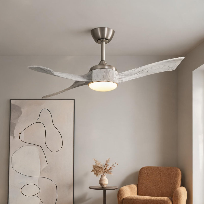 Ventilateur de plafond en bois massif avec télécommande et éclairage à DEL en nickel brossé de 52 pouces pour chambre à coucher de patio