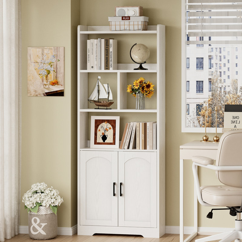 63" Tall Bookcase With Doors, 3-tier Open Storage Shelves, Anti-tipping & Back Panel Design, Freestanding Bookshelf, White