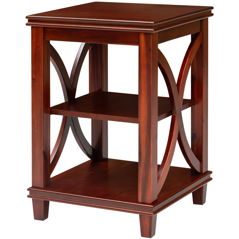 24" H x 16" W Solid Wood Square End Table With X-design, Side Table With Storage Shelves, Cherry